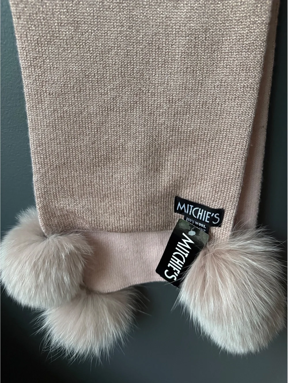 Mitchie's Pink Wool Scarf with Faux Fur Pom Poms